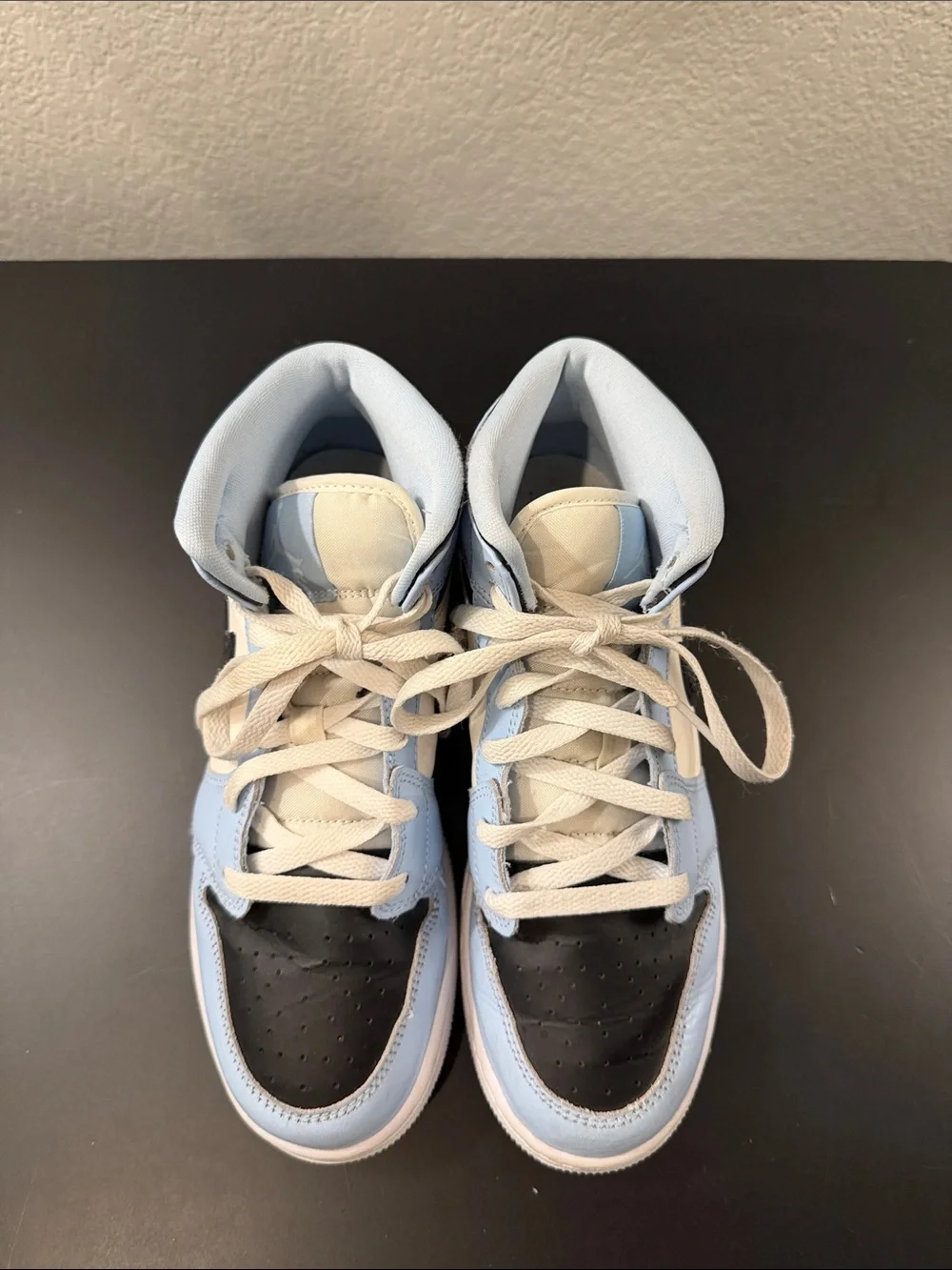 Jordan Mid Sneakers in Light Blue, Black & White